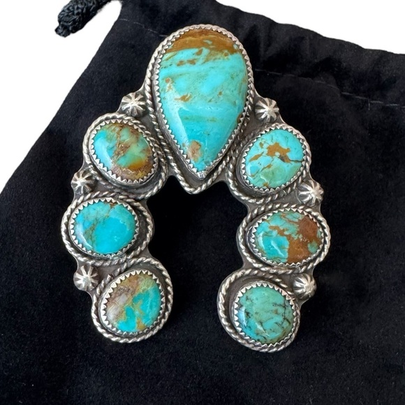 Native American Inspired Turquoise Silver Ring by CB Gems Size 7.5 Sterling 925 - Picture 3 of 9